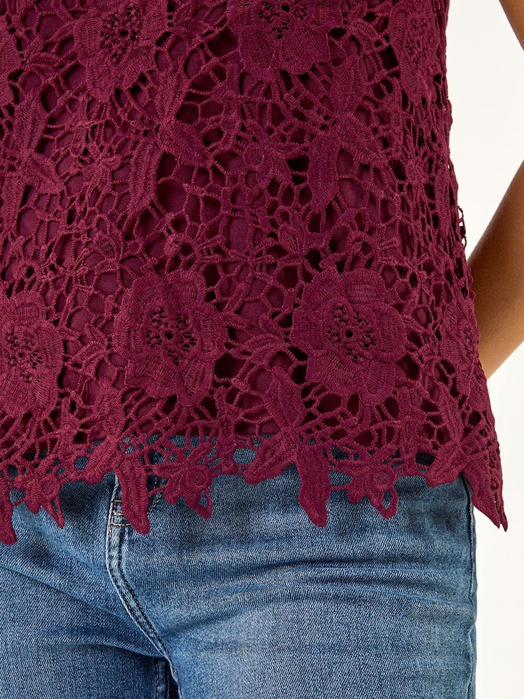 Roman Red High Neck Stretch Lace Top - Image 5 of 5 Roman Red High Neck Stretch Lace Top - Image 5 of 5