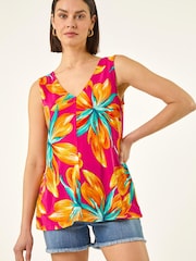 Roman Pink Floral Print Bar Back Detail Vest - Image 2 of 5