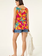 Roman Pink Floral Print Bar Back Detail Vest - Image 3 of 5