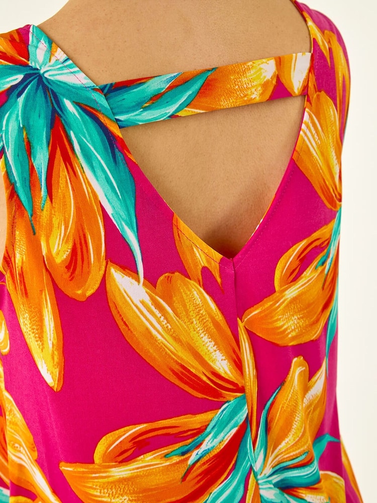 Roman Pink Floral Print Bar Back Detail Vest - Image 5 of 5