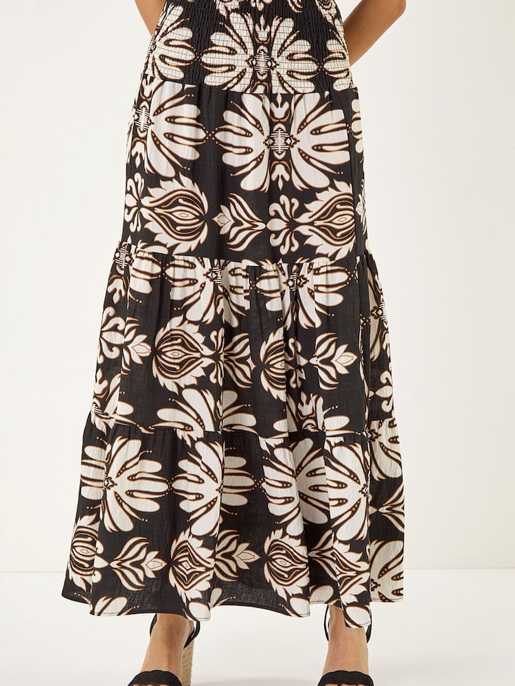 Roman Brown Print Tiered Maxi Skirt - Image 1 of 5