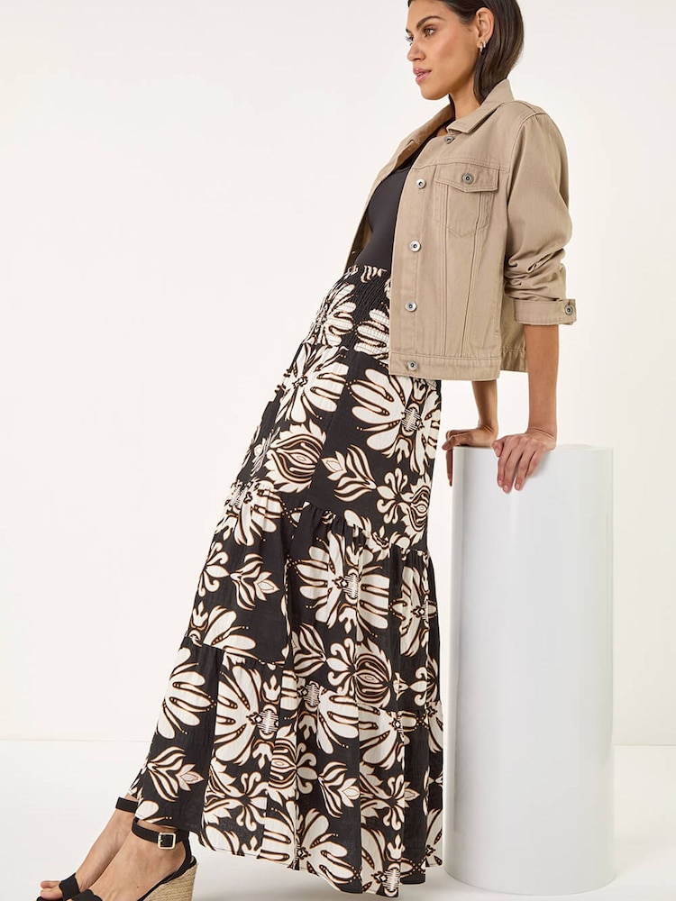 Roman Brown Print Tiered Maxi Skirt - Image 2 of 5