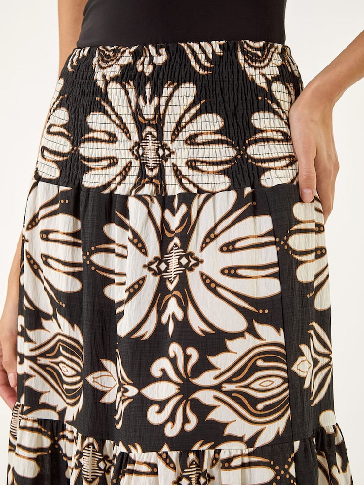 Roman Brown Print Tiered Maxi Skirt - Image 5 of 5