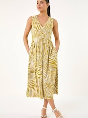 Roman Yellow Petite Abstract Leaf Midi Dress - Image 2 of 5