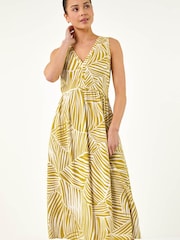 Roman Yellow Petite Abstract Leaf Midi Dress - Image 3 of 5