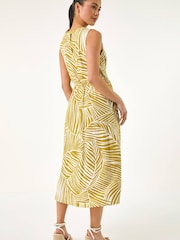 Roman Yellow Petite Abstract Leaf Midi Dress - Image 4 of 5