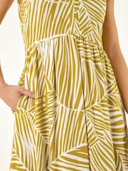 Roman Yellow Petite Abstract Leaf Midi Dress - Image 5 of 5