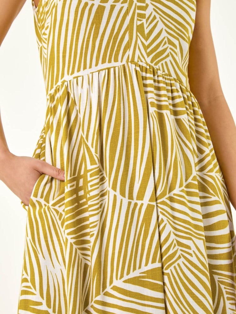 Roman Yellow Petite Abstract Leaf Midi Dress - Image 5 of 5 Roman Yellow Petite Abstract Leaf Midi Dress - Image 5 of 5