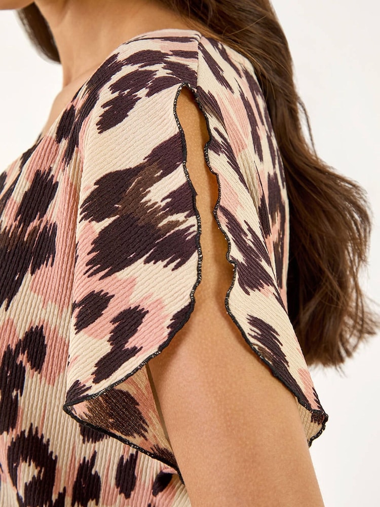Roman Pink Animal Print Seam Front Blouse - Image 6 of 6 Roman Pink Animal Print Seam Front Blouse - Image 6 of 6