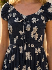 Roman Black Shirred Floral Sweetheart Midi Dress - Image 4 of 4