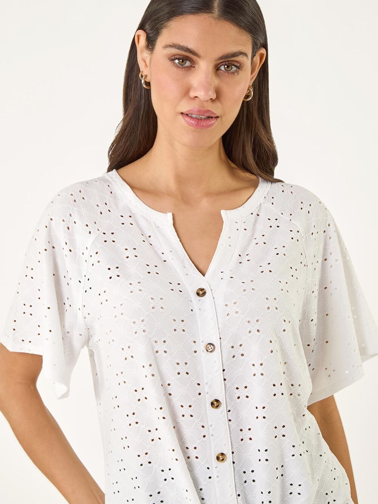 Roman White Jacquard Broderie Tie Front Top - Image 1 of 5