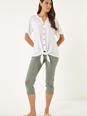 Roman White Jacquard Broderie Tie Front Top - Image 2 of 5
