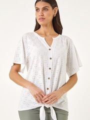 Roman White Jacquard Broderie Tie Front Top - Image 4 of 5