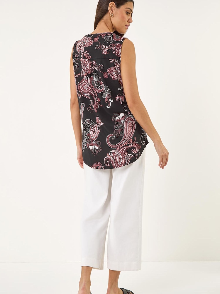 Roman Black Paisley Puff Print Vest Top - Image 2 of 5