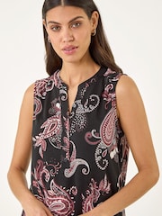 Roman Black Paisley Puff Print Vest Top - Image 4 of 5