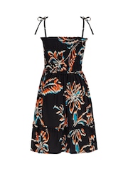 Pour Moi Black Floral Mia Strapless Shirred Bodice Frill Woven Beach Dress - Image 4 of 4