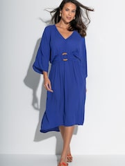 Pour Moi Ultramarine Crinkle O-Ring Midi Beach Kaftan - Image 2 of 4