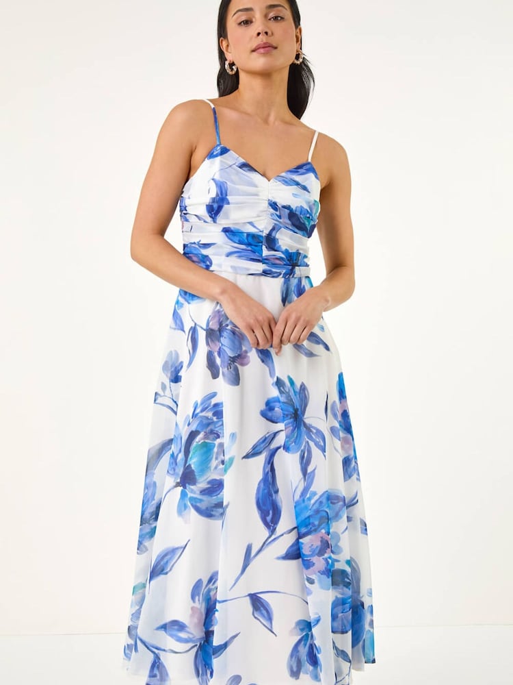 Roman Petite Floral Ruched Midi Dress - Image 2 of 5