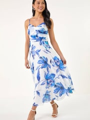 Roman Petite Floral Ruched Midi Dress - Image 4 of 5