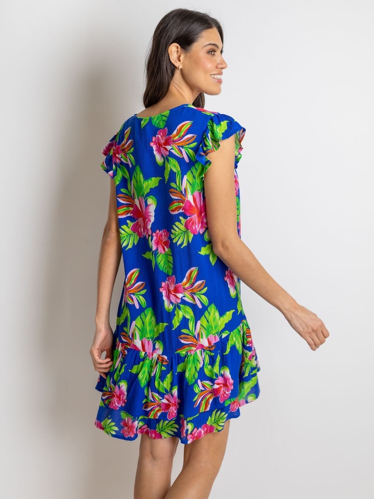 Pour Moi Ultramarine/Pink Gracie Crinkle Frill Swing Beach Dress - Image 2 of 4 Pour Moi Ultramarine/Pink Gracie Crinkle Frill Swing Beach Dress - Image 2 of 4