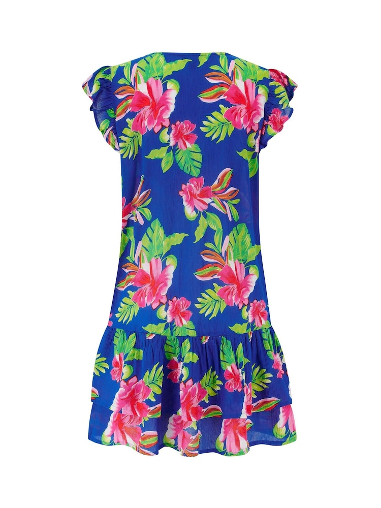 Pour Moi Ultramarine/Pink Gracie Crinkle Frill Swing Beach Dress - Image 4 of 4 Pour Moi Ultramarine/Pink Gracie Crinkle Frill Swing Beach Dress - Image 4 of 4