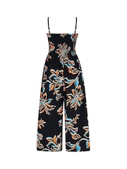 Itim na Bulaklak - Pour Moi Anna Strapless Shirred Bodice Crop Leg Beach Jumpsuit - Larawan 4 ng 4