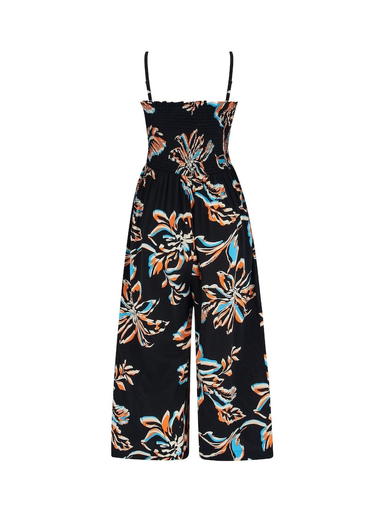 Itim na Bulaklak - Pour Moi Anna Strapless Shirred Bodice Crop Leg Beach Jumpsuit - Larawan 4 ng 4 Itim na Bulaklak - Pour Moi Anna Strapless Shirred Bodice Crop Leg Beach Jumpsuit - Larawan 4 ng 4
