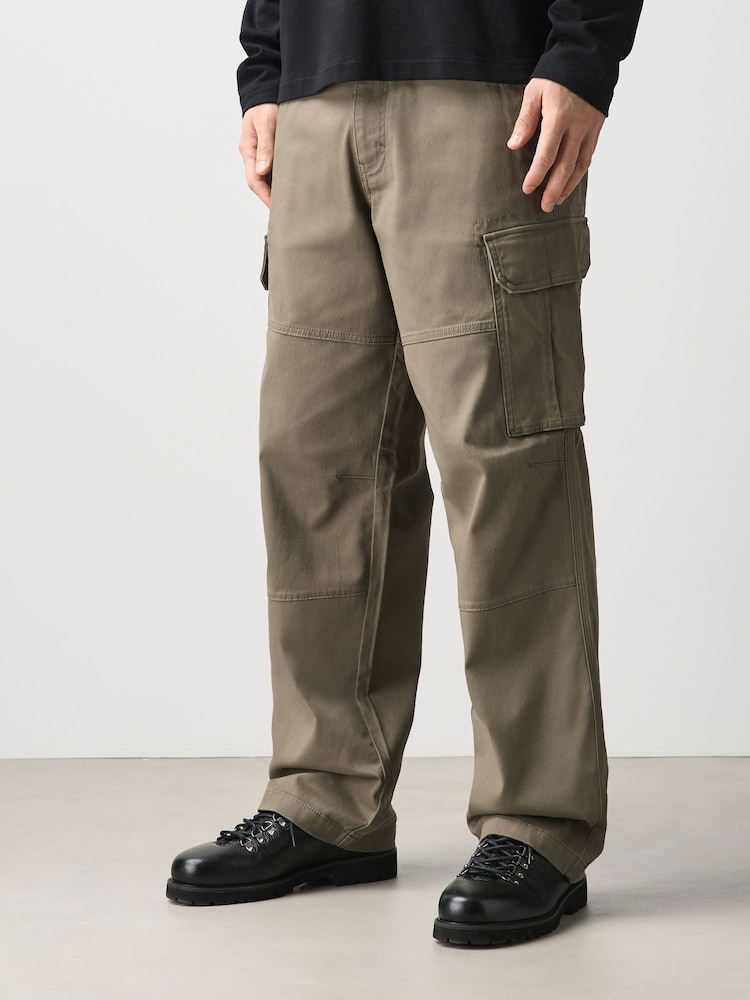 Brown Baggy Fit Cotton Stretch Cargo Trousers - Image 1 of 9