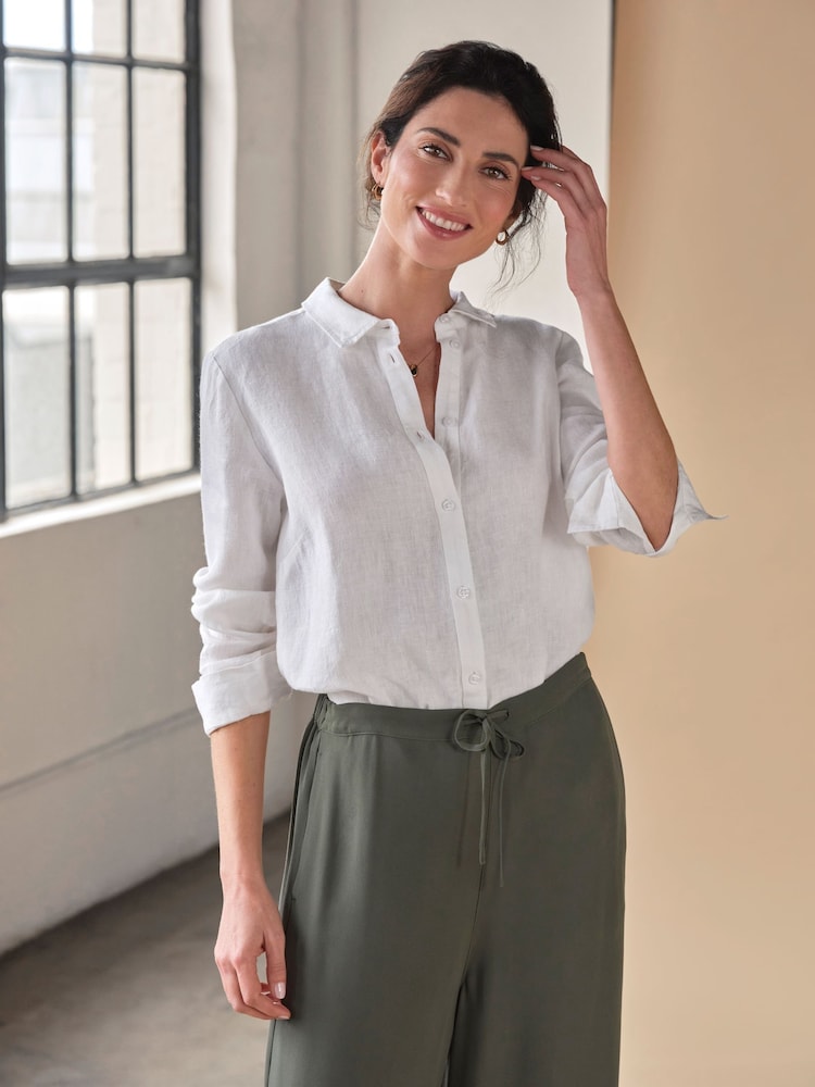 Pure Collection White Linen Loose Fit Shirt - Image 1 of 4 Pure Collection White Linen Loose Fit Shirt - Image 1 of 4