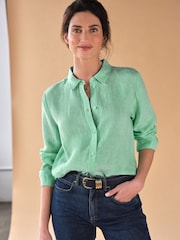 Pure Collection Green Linen Loose Fit Shirt - Image 1 of 3