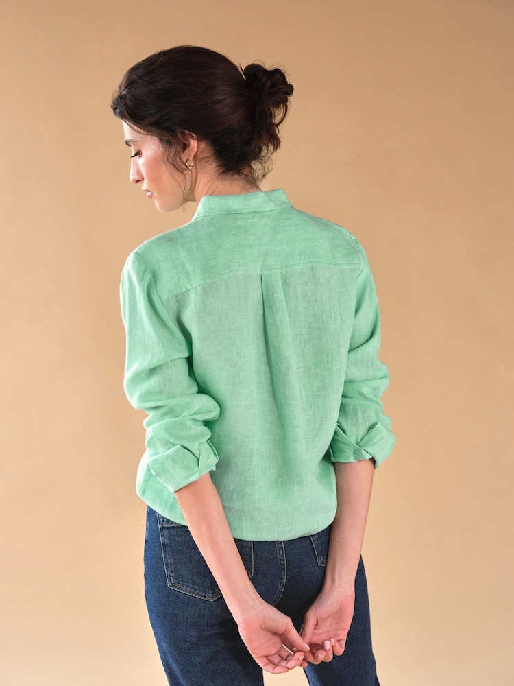 Pure Collection Green Linen Loose Fit Shirt - Image 2 of 3