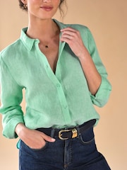 Pure Collection Green Linen Loose Fit Shirt - Image 3 of 3