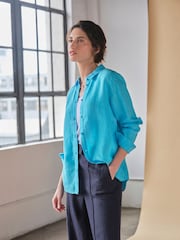 Pure Collection Blue Linen Loose Fit Shirt - Image 1 of 3