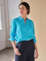 Pure Collection Blue Linen Loose Fit Shirt - Image 3 of 3