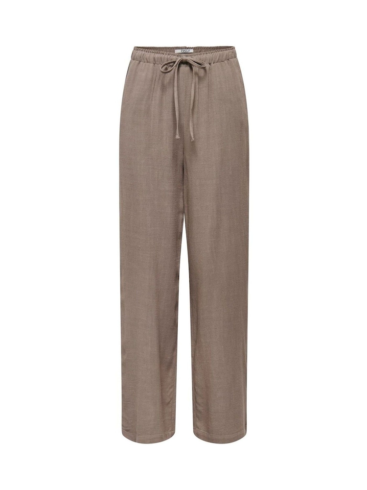 ONLY Brown Straight Fit Linen Blend Trousers - Image 1 of 3