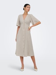 ONLY Cream Short Sleeve Button Through Midi Dress - Image 4 of 7
