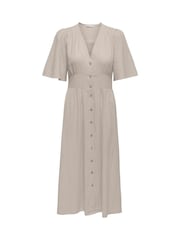 ONLY Cream Short Sleeve Button Through Midi Dress - Image 6 of 7