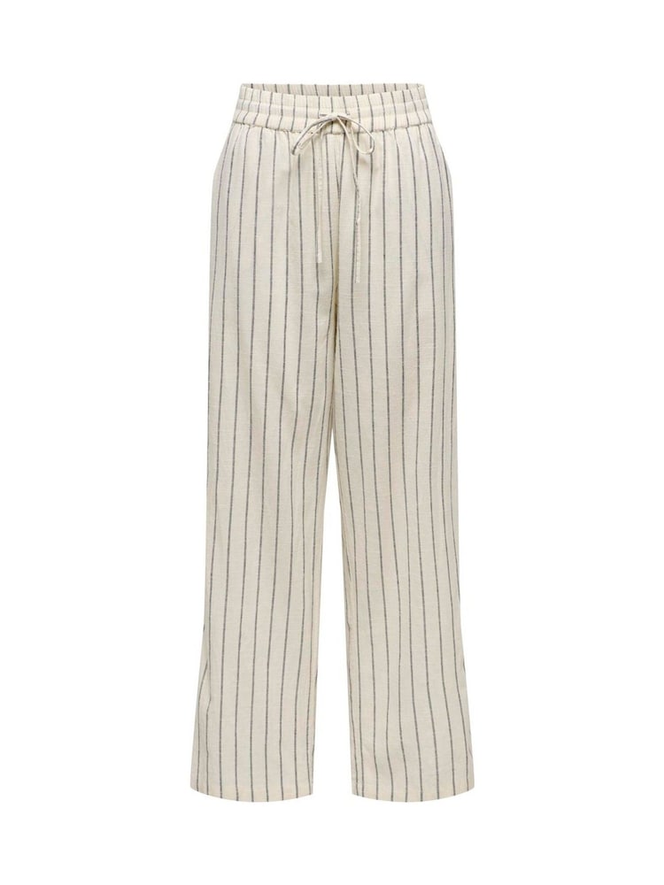 ONLY Cream Stripe Cotton Drawstring Trousers - Image 1 of 2 ONLY Cream Stripe Cotton Drawstring Trousers - Image 1 of 2