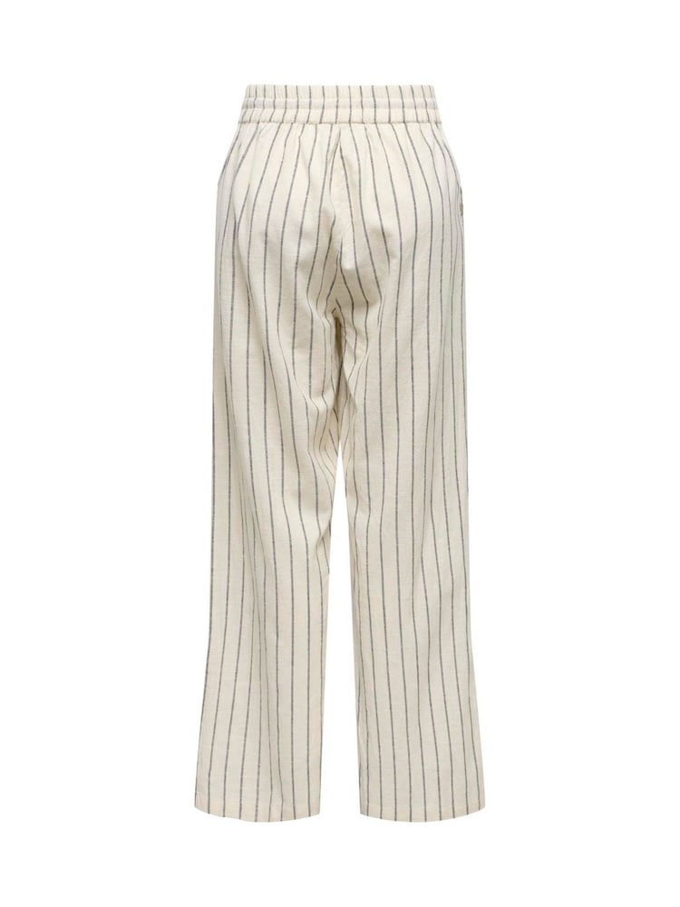 ONLY Cream Stripe Cotton Drawstring Trousers - Image 2 of 2 ONLY Cream Stripe Cotton Drawstring Trousers - Image 2 of 2
