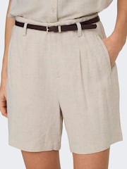 ONLY Cream High Waisted Linen Blend Shorts With Tan Belt - Image 2 of 5