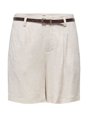ONLY Cream High Waisted Linen Blend Shorts With Tan Belt - Image 4 of 5