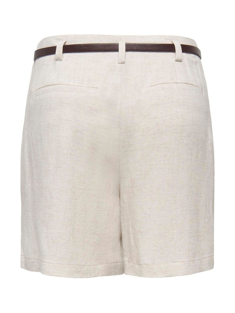 ONLY Cream High Waisted Linen Blend Shorts With Tan Belt - Image 5 of 5