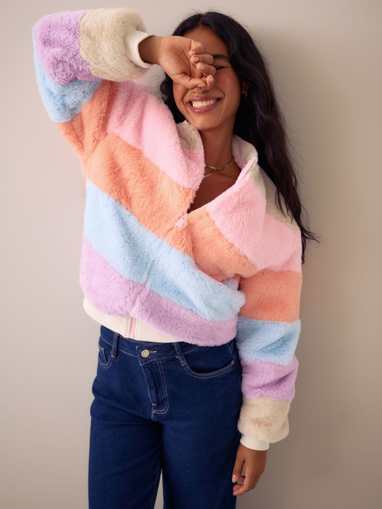 Little Bird Colourblock Fur Bomber Jacket - Image 2 of 11