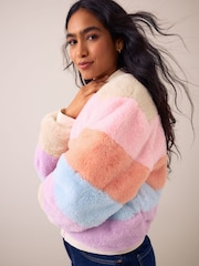 Little Bird Colourblock Fur Bomber Jacket - Image 5 of 11