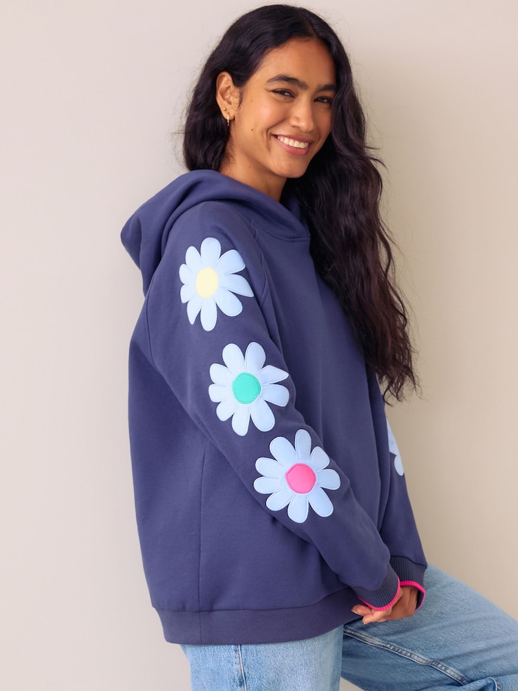 Little Bird Navy Floral Applique Oversized Hoodie - Image 1 of 5