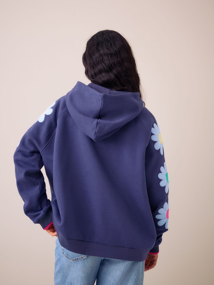 Little Bird Navy Floral Applique Oversized Hoodie - Image 2 of 5