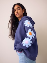 Little Bird Navy Floral Applique Oversized Hoodie - Image 3 of 5