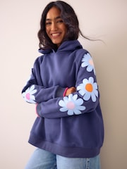 Little Bird Navy Floral Applique Oversized Hoodie - Image 4 of 5