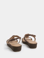 Yours Curve Brown Wide Fit Hammered Disk Wedge Sandals - Image 3 of 4