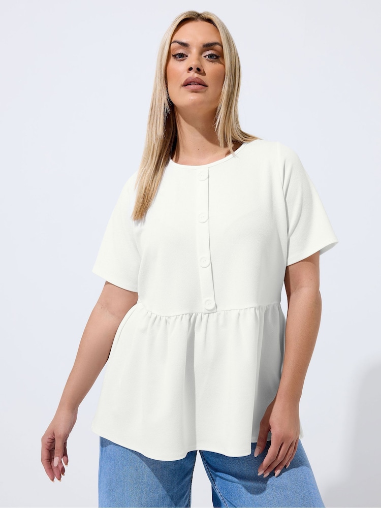 Yours Curve White Limited Button Down Peplum Top - Image 1 of 5